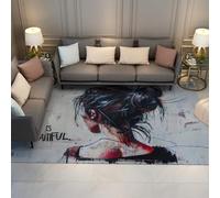WEECHAINGE Alfombra 120x150cm Suaves Salón Estilo Chica con de Grafiti Alfombrilla Lavable Zona Pelo bajo Antideslizante Tapete para diseño Creativo Moderno moqueta Dormitorio Pasillo decoración