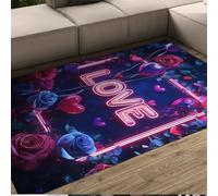 WEECHAINGE Alfombra 120x180cm del Día de San Valentín Alfombrilla Azul y roja Corazones Amor Tapete con Letras adorables para salón Dormitorio pequeña Suave Antideslizante Lavable Cocina Estampado