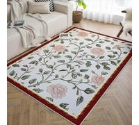 WEECHAINGE Alfombra 140x200cm de Rosa Hoja Verde romántica para Chicas Dormitorio Interior Alfombrilla Moda Hermosa decoración Sala Estar Tapete Antideslizantes Suave y fácil cuidar Lavable Entrada
