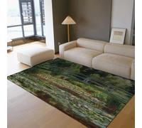WEECHAINGE Alfombra 140x200cm Lotus Pond Jardín de Nenúfares Alfombrilla Natural Paisaje Pintura Famosa con patrón Puentes japoneses Área Tapete Máquina Lavables Antideslizantes y Suaves Pelo para