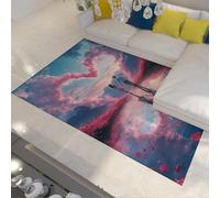 WEECHAINGE Alfombra 140x200cm Moderna de Sueño Alfombrilla románticas Rosas en Forma corazón para Pareja salón Cielo Azul pétalos Rojos Tapete Grandes Lavables Antideslizante Pelo bajo Dormitorio