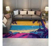 WEECHAINGE Alfombra 160x200cm con Estampado de Palmeras Tropicales Ocean Island Beach Sala Estar Tapetas Botánicos Graffiti Decorativa Alfombrilla Rectangular Antideslizante Lavable Tapete Acento
