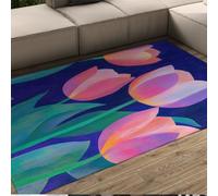 WEECHAINGE Alfombra 160x200cm Florales Elegantes para Dormitorio Spring Plant Tulip Alfombrilla Pintada a Mano Máquina Antideslizante de Tapete vivero Lavable Pelo bajo Fácil Limpiar salón del