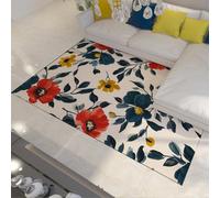 WEECHAINGE Alfombra 160x200cm Flores Rojas Alfombrilla Florales Vintage para salón Dormitorio Tapete Grande Blanda y Antideslizante Modernas con Estampado de Acuarela Cocina Comedor decoración del