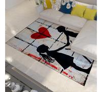 WEECHAINGE Alfombra 160x230cm Antideslizantes para salón Zona de Dibujo niños y Chicas Que se sujetan la Mano Alfombrilla Graffiti Corazones Rojos Tapete Dormitorio Lavable Pelo bajo el Suelo área
