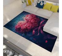 WEECHAINGE Alfombra 180x240cm Antideslizante para salón Corazón de San Valentín Amor Rosa Alfombrilla Florales Hermoso Ramo Moqueta Moderna Azul Soñadora Dormitorio Comedor Tapete Rectangular Pelo