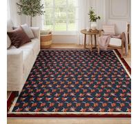 WEECHAINGE Alfombra 180x240cm Azul Oscuro Alfombrilla Natural Minimalista Bloom Tapete Suaves y Lavables para Zona Bohemia Dormitorio de decoración Moderna del hogar con Respaldo Antideslizante