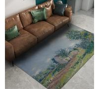 WEECHAINGE Alfombra 180x270cm Azul Verde Paisajes Campesinos Vintage Alfombrilla para salón Dormitorio Tapete Antideslizantes Lavables Modernas Resistentes a Manchas Comedor Oficina balcón