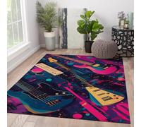 WEECHAINGE Alfombra 180x270cm de Guitarra para salón Música Colorida Grafiti Pintura Graffiti Alfombrilla Dormitorio Musical Arte Abstracto Tapete Antideslizante Lavable Pelo Corto Adolescentes la