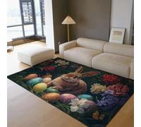 WEECHAINGE Alfombra 180x270cm Estilo Boho para salón Alfombrilla Spring Garden Dormitorio Tapete Lavable de Conejito Pascua Vintage Antideslizante Resistente a Las Manchas Fácil Limpiar la Cocina