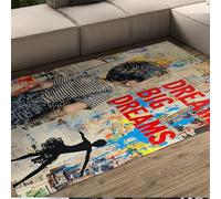 WEECHAINGE Alfombra 200x300cm grafitiadas Coloridas Frases Inspiradoras Big Dream Chicos adorables Estampado de Alfombrilla para Dormitorio Arte Callejero Tapete Lavable Suave y fácil Limpiar salón