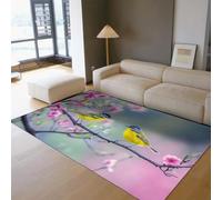 WEECHAINGE Alfombra 200x300cm para salón Hermosa Alfombrilla Primavera de Flor melocotón Morada pájaros adorables en Ramas Estampado Felpudo Pelo bajo Tapete botánica Natural Antideslizante Lavable