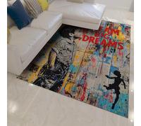 WEECHAINGE Alfombra 200x300cm Vintage Coloridas Alfombrilla pequeña grafitis Multicolores Tapete Interior Lavable Blanda para Chicos Dormitorio de Chicas Aula Oficina sofá con Grandes sueños Frases