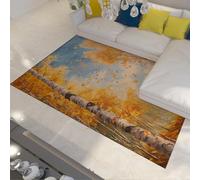 WEECHAINGE Alfombra 60x90cm Abedul para baño Chicos Alfombrilla Bosque otoño Dormitorio Hojas cayentes Cielo Azul Paisajes Naturales Tapete y decoración del hogar Antideslizante Pelo bajo la