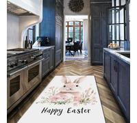 WEECHAINGE Alfombra 60x90cm de Conejo Pascua Feliz para el Pasillo Alfombrilla Florales salón con Forma Animal Adorable Tapete Antideslizante Estilo Minimalista Moderno sin muda Lavable Pelo bajo