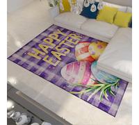 WEECHAINGE Alfombra 60x90cm de Estilo Vintage Huevos Pascua Alfombrilla Modernas para salón Tapete artísticas únicas Impresas en 3D Blancos Cuadros morados Fondo Plegable y Antideslizante al