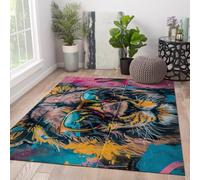 WEECHAINGE Alfombra 60x90cm de león grafitis Animales Salvajes Alfombrilla pequeñas para Dormitorio Moda artística y Colorida Tapete Suave Lavable Resistente a Manchas sin mudas con Respaldo