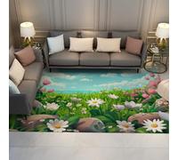 WEECHAINGE Alfombra 60x90cm Lavables Salón Hermosa Alfombrilla Floral de Margarita con tulipán y Tapete Interior Suave temática Dibujos Animados Antideslizante Pelo bajo para Dormitorio apartamento