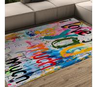 WEECHAINGE Alfombra 80x150cm de Graffiti con Letras abstractas para salón Love Romantic Valentine Day Decorative Mate Carpet Antideslizante Pelo Corto y Resistentes a Manchas moqueta mesilla