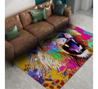 WEECHAINGE Alfombra 80x150cm de león para guardería Grafitis Coloridos Alfombrilla Animales Salvajes salón Dormitorio Tapete Blanda Antideslizante y Suave Moderna diseño Pop Art Estudios Oficina
