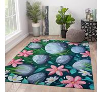 WEECHAINGE Alfombra 80x150cm Floral Lavable a máquina Alfombrilla Antideslizantes Suaves para salón Tapete Dibujos Animados con Estampado de Margaritas y Piedra Gris Plegable Granja Dormitorio