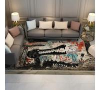 WEECHAINGE Alfombra Arte Muro ladrillo Callejero 180x240cm Alfombra diseño Dinosaurio Grafiti alfombras Pelo bajo Estilo Vintage Lavables para salón y guardería