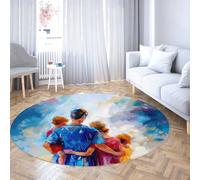 WEECHAINGE Alfombra de área Redonda la colección diseño Arte Familiar Abstracto Moderno Azul Que no se desprende Fácil Cuidado para áreas Alto tráfico en Sala Estar y el Dormitorio 90cm