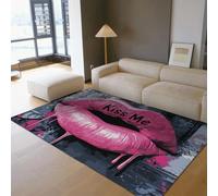 WEECHAINGE Alfombra Graffiti 160x230cm Modern Street Art Decoración hogar Mofeta Estampado Labios Rosas Bonitas alfombras Finas Lavables para Dormitorio Sala Juegos