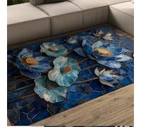WEECHAINGE Alfombra Lujo Moderna 180x240cm Alfombras vidrieras con Textura mármol Azul Lotus para salón Alfombra Antideslizante Pelo bajo Lavable para Cocina