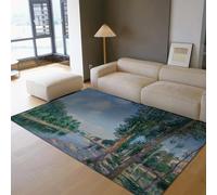 WEECHAINGE Alfombra Paisaje Junto al río Salón Amplia Cielo Azul Verde Alfombrilla árboles para Dormitorio Estética Natural Decoración artística Tapete Suelo Estampado Famoso Pintura Que 180x270cm