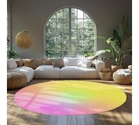 WEECHAINGE Alfombra Redonda de Arco Iris Pastel para habitación de niños Alfombra de gradiente Suave en Rosa Amarillo Verde Ombre Acogedoras alfombras de área Lavables Decor de Sala de Juegos 90cm