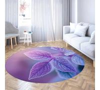 WEECHAINGE Alfombra Redonda Morada Alfombras de área Lavables para Dormitorio Entrada de guardería Pequeña Tapete Macro de Hoja botánica Minimalista Moderna Antideslizante de Dibujos Animados 180cm
