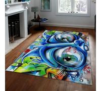 WEECHAINGE Alfombras Azules para Sala de Estar Alfombra 80x150cm Lavables a máquina área Grande Antideslizantes con Estampado Ojos Modernos Dormitorio Comedor Oficina Lounge Piso Adolescentes Que no