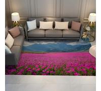 WEECHAINGE Alfombras Campo Flores moradas para la decoración del Dormitorio 120x150cm Alfombra Pastoral Mountain Natural Pattern Pattern Fine Suave y Suave Alfombra para el Salón