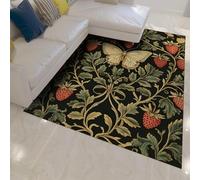 WEECHAINGE Alfombras Coloridas para el Aula 80x150cm Alfombra Negra Lavable Plantas Verdes Patrón de Mariposas Pila Corta para Dormitorio Habitación de Invitados Pasillo Delgada No se desprende