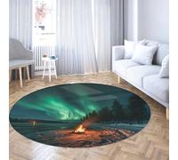 WEECHAINGE Alfombras de área Redondas Lavables Northern Lights Campfire Snow Forest Landscape Alfombra Suave Antideslizante Alfombra de Invierno ártico para Comedor Oficina 160cm