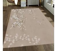 WEECHAINGE Alfombras Grandes Lavables para Sala de Estar Alfombra 200x300cm Sakura Cherry Blossom Área Extra Taupe Pila Baja Floral No Desprendimiento Diseño Estilo Japonés Comedor Oficina en Casa