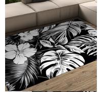 WEECHAINGE Alfombras Hojas Palma Blancas y Negras para Dormitorio 160x200cm Estampado Plantas Tropicales Alfombra fácil Limpiar Alfombra Fina Antideslizante para la lavandería Oficina