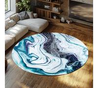 WEECHAINGE Alfombras Redondas Azul Turquesa para Sala de Estar Dormitorio Alfombra área Circular Mesa Comedor Patrón mármol Suave Lavable tapete Interior Antideslizante Que no se desprende 135cm