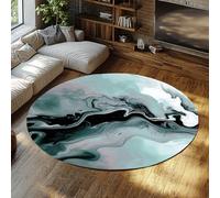 WEECHAINGE Colección Alfombra de área Redonda Gris y Dorada Abstracta Verde Menta Negro mármol Ola no desprendimiento para áreas Alto tráfico en la Oficina Sala Estar 150cm