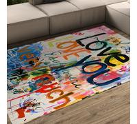 WEECHAINGE de área Graffiti Te Amo Mucho Alfombra 180x270cm guión Arte Pop para Sala Estar Antideslizante Decoración Moderna del hogar Estilo Abstracto Dormitorio Cocina Pasillo Comedor