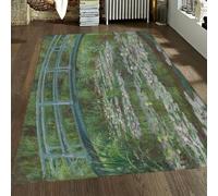 WEECHAINGE de área Monet Water Lilies Bridge Verde y Turquesa Alfombra Sala Estar Lana sintética Suave Pelo Corto Alfombras Interior Lavables 120x150cm Antideslizante para Cocina Oficina Dormitorio