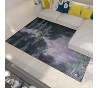 WEECHAINGE Monet Water Lilies Alfombras Florales Lavables a Máquina para Sala de Estar Lavanda Verde Área Alfombra 100x150cm Dormitorio Pila Corta Antideslizante Cocina Comedor Lana Falsa