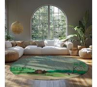 WEECHAINGE Redonda Verde Alfombra 80cm Tapete de Dormitorio con Estampado de cabaña Suave y Delgada Que no se desprende para Sala de Estar de guardería Oficina en casa alfombras Lavables Vintage