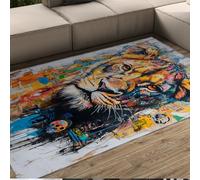 WEECHAINGE Sala de Estar de Lion Rugs Alfombra 60x120cm Head Graffiti Colorida Alfombrilla Animales Salvajes para Dormitorio Tapete Antideslizante y Blanda con Estampado 3D decoración del hogar