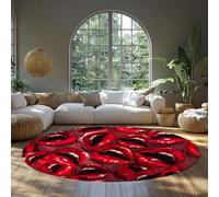 WEECHAINGE tapete Redonda para Dormitorio Red Lips Bold Pop Art Alfombra Circular de Pelo bajo con Estampado de Boca Brillante Lavable a máquina Alfombra de Piso de Estudio Suave Antideslizante 60cm