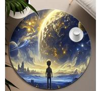WEECHAINGE Tema Ciencia ficción 60cm Alfombra Redonda Cielo místico fantasía Planeta Azul Dorado Alfombra Antideslizante Blanda y Lavable para el Estudio Oficina Sala Juegos