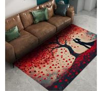 WEECHAINGE Tema romántico Alfombra 60x120cm con Forma de corazón Rojo Árbol San Valentín Alfombrilla Pelo bajo para Dormitorio Patrón Pareja Amor Tapete Antideslizante salón Mesa Centro Cocina