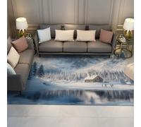 WEECHAINGE Temática Invernal 120x150cm Alfombras montañas Nevadas Bosque pinos Lago Paisaje Natural Felpudo Puerta moqueta Fina Lavable Pelo bajo para balcón Entrada