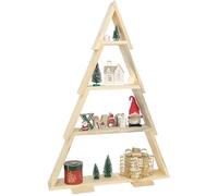 WEECO Árbol de Navidad Decoración en madera con 4 estantes para decoraciones navideñas en forma de árbol XLL 110x67, madera natural pintada en cualquier color - listo para pintar. Árbol decorativo